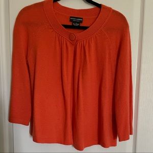 Sutton Cashmere 3/4 Length Single button Sweater Pumpkin Orange Gathered Yoke S